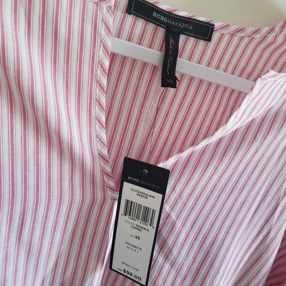 BCBGMAXAZARIA Pink & White Striped Peplum top - Picture 5 of 5